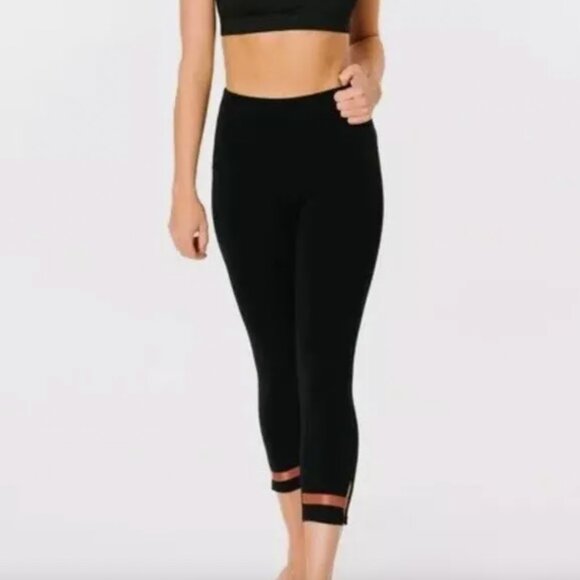 Zyia Active Medium M 6-8 Black Orange Strap Crop Deluxe‎ High Rise 7/8 Leggings - Picture 1 of 7